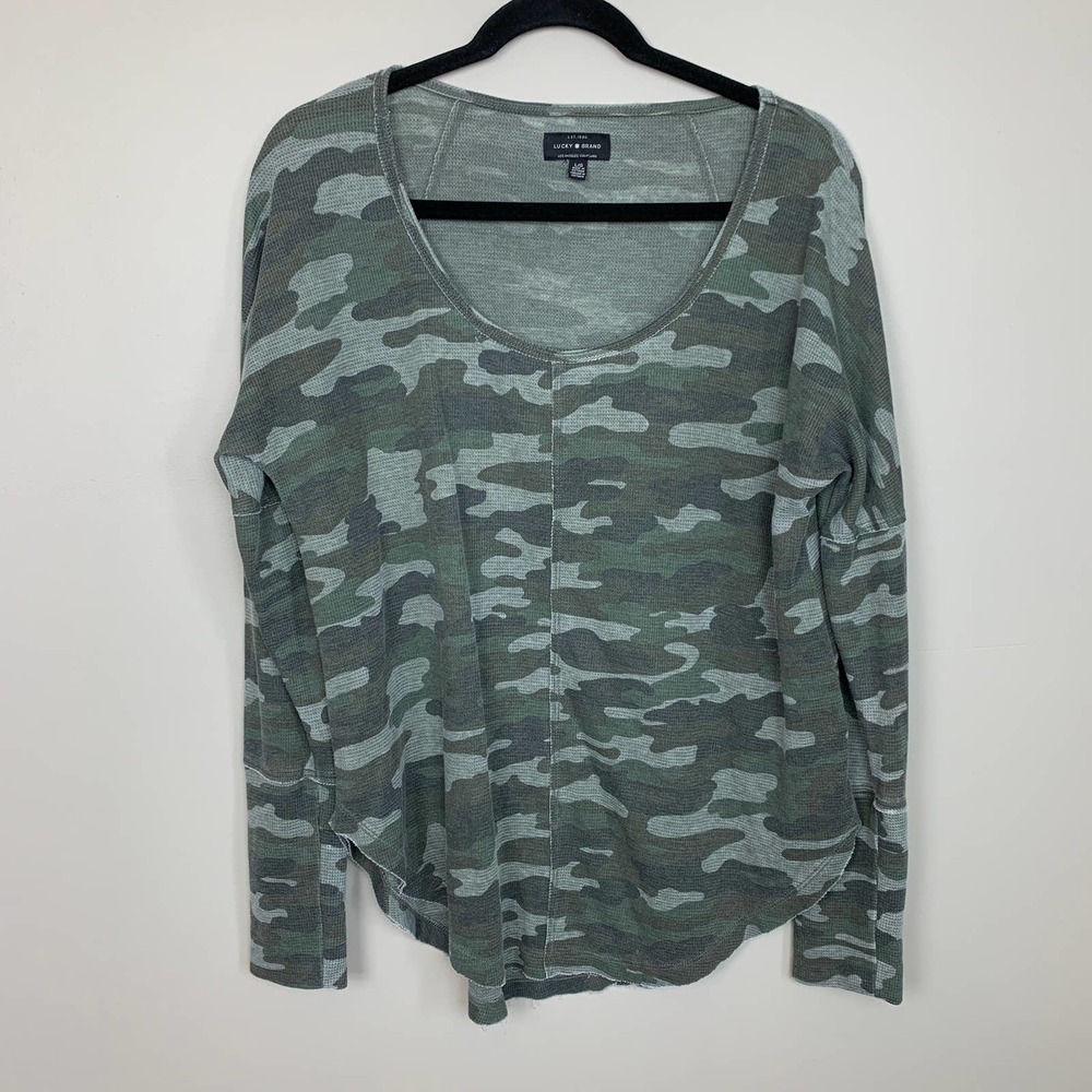 Lucky Brand Camo Scoop Neck Thermal Long Sleeve Shirt - Size Large